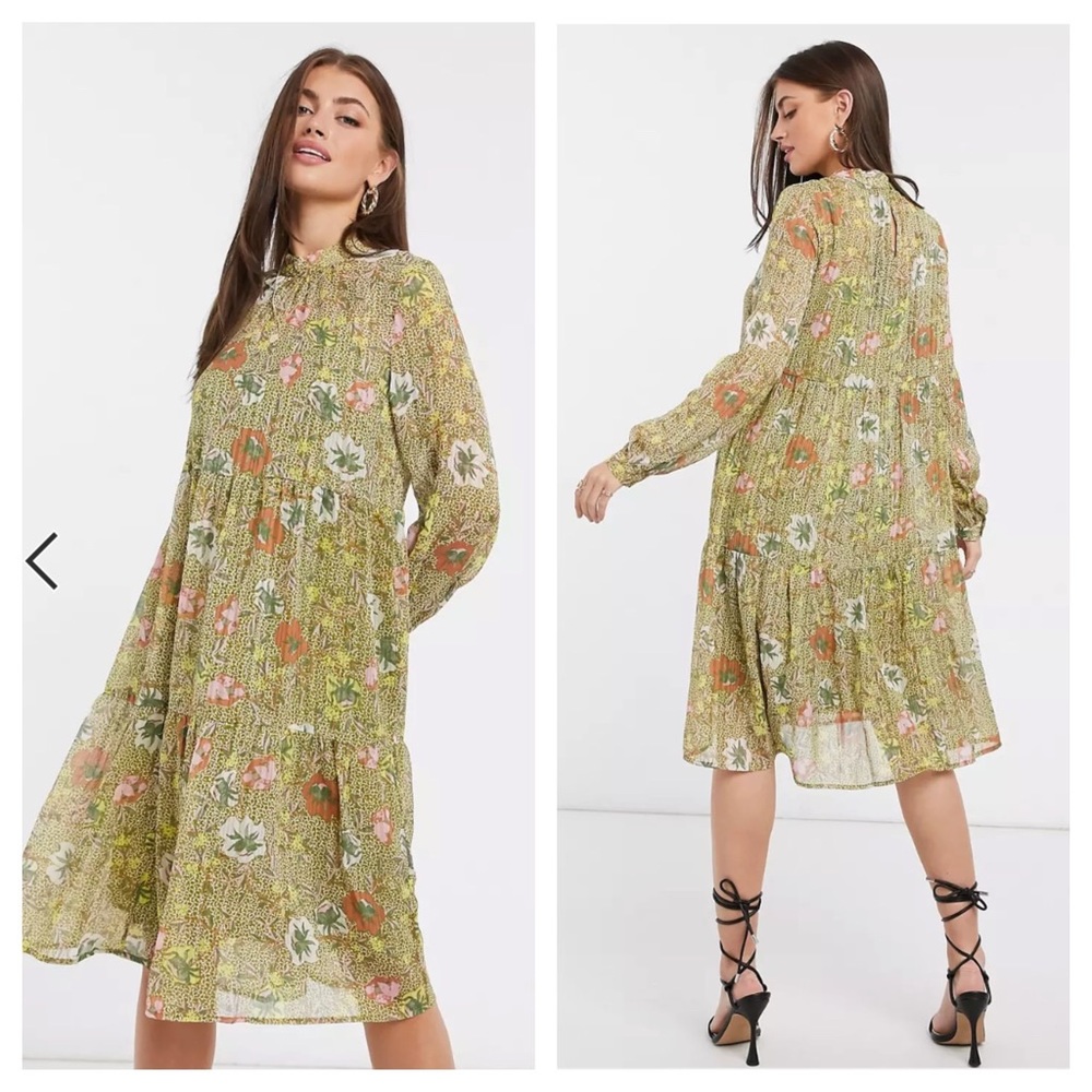 Vero Moda Olive Green Floral Midi Dress